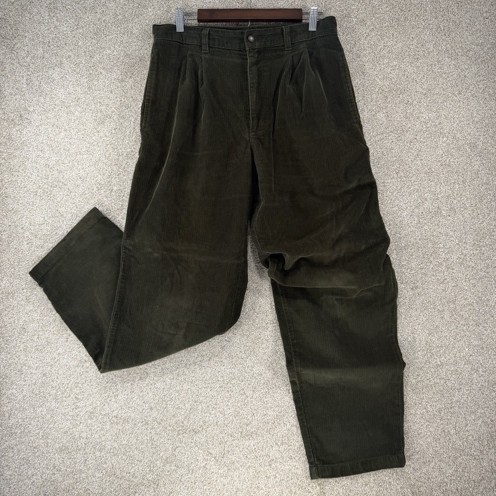 Covington Vtg 90s Y2k Green Cotton Pleat Corduroy Trousers Men 32x32 Chunky Fade